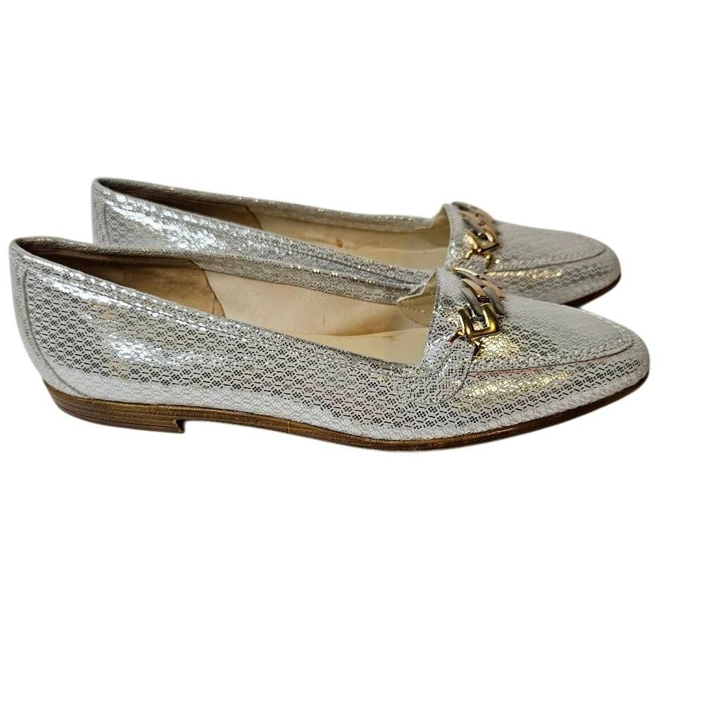 Amalfi by Rangoni silver textured leather slip on flats. 9.5 Narrow. New.